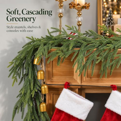 Green 6FT Christmas Garland with Real Touch Norfolk Pine - 2 Pack