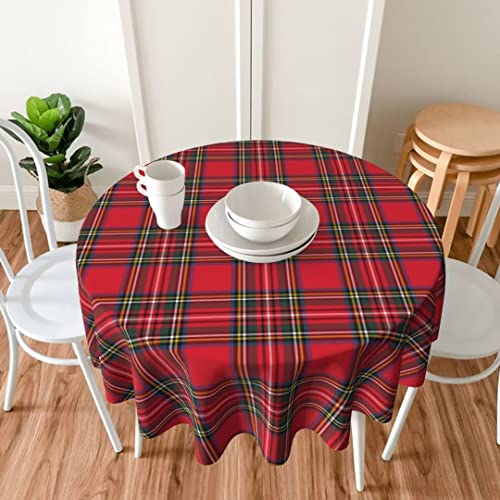Christmas Checkered Round Tablecloth 60 Inch Red Green Buffalo Plaid Holiday Decor