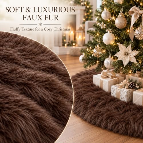 36 Inch Christmas Tree Skirt - Brown Faux Fur Plush Holiday Decor