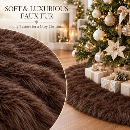 36 Inch Christmas Tree Skirt - Brown Faux Fur Plush Holiday Decor