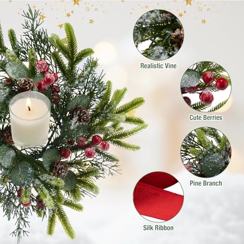 6 Pack Mini Christmas Wreaths 9.8 Inch with Ribbons for Cabinets & Decor – Holiday Faux Wreath Set