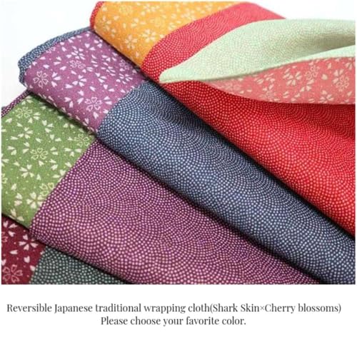 Large Reversible Furoshiki Japanese Wrapping Cloth 27.6 Inch Cherry Blossom Design Leaf Green & Pink - Eco Gift Wrap & Bento Bag