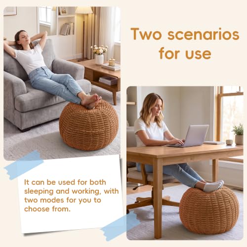 Hobestluk Small Round Tufted Ottoman Footrest - Burnt Orange, 18x18x14 Inches