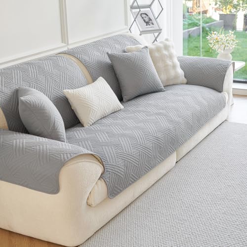 Cotton Quilted Non-Slip Couch Cover for Sofa - Grey, 43.3x94.5 Inches - Pet & Furniture Protector