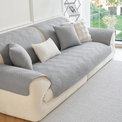 Cotton Quilted Non-Slip Couch Cover for Sofa - Grey, 43.3x94.5 Inches - Pet & Furniture Protector