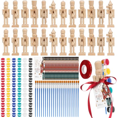 Christmas Nutcracker Painting Kit - 24 DIY Wooden Nutcrackers with Paints & Accessories