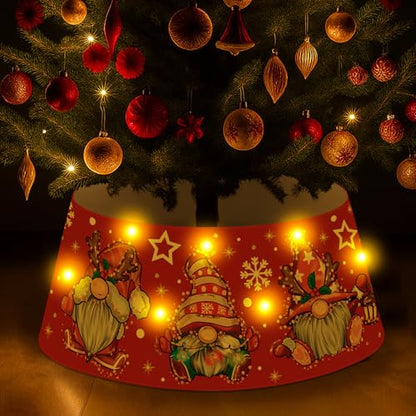 Christmas Gnome Tree Collar with LED Light, 26 Inch Red Tree Skirt Ring