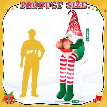 8FT Christmas Inflatable Sitting Gnome Outdoor Decor with LED Lights - Holiday Yard Decoration