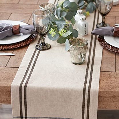 Farmhouse Style Cotton Table Runner 14x108 Inches Taupe Black - DII Collection Taupe/Black