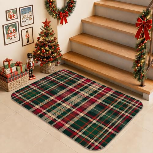 Green Tartan Plaid Christmas Area Rug 2' x 3' - Traditional Holiday Decor