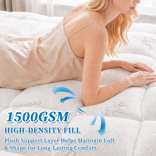 King Mattress Topper - White Pillow Top Mattress Pad for Back Pain Relief
