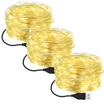 3-Pack USB Fairy String Lights 6.56ft 20 LED Warm White Indoor Decor - Variation 3