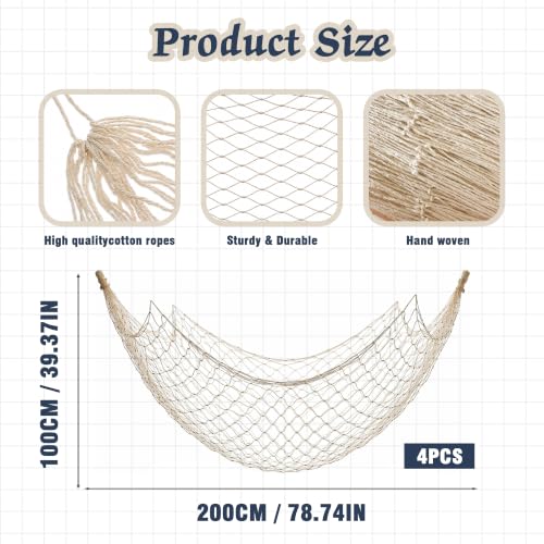 Beige 4 Pack Cotton Fish Net Decorations for Parties and Wall Decor - 80 x 40 in