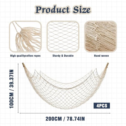 Beige 4 Pack Cotton Fish Net Decorations for Parties and Wall Decor - 80 x 40 in