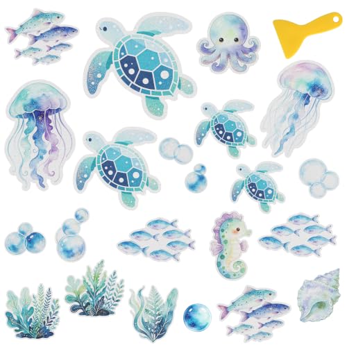 22PCS Non-Slip Bathtub Stickers with Sea Turtle Design and Scraper