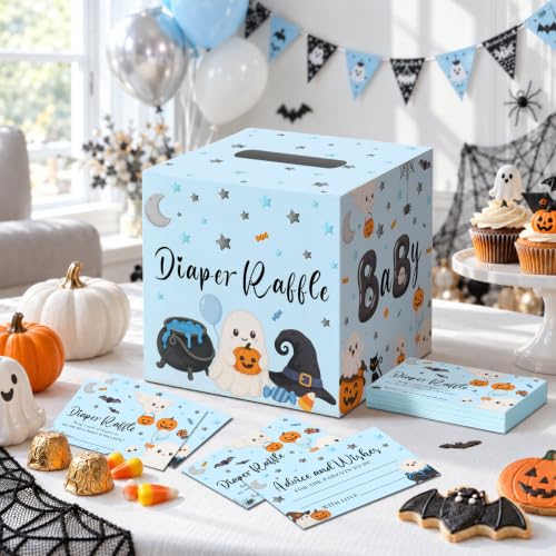 Halloween Baby Shower Diaper Raffle Box & Tickets - Ghost Pumpkin Bat Design