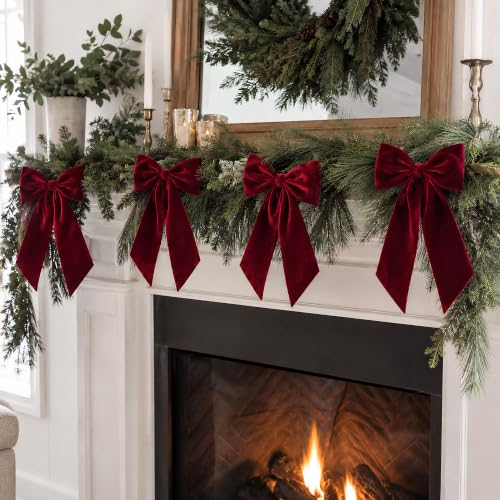 Burgundy Velvet Christmas Bows for Tree & Wreath Decor - 8 Pack, 3-Inch Wide