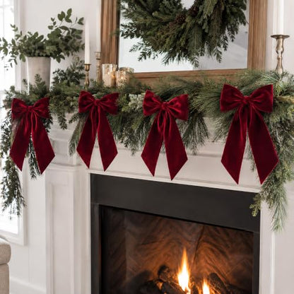 Burgundy Velvet Christmas Bows for Tree & Wreath Decor - 8 Pack, 3-Inch Wide