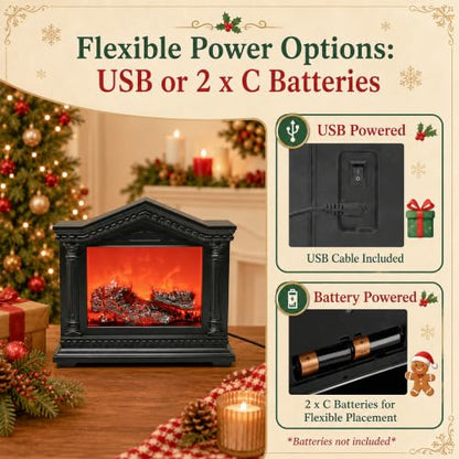 Fake Fireplace Lamp with LED Flame Effect - Black - Realistic Cozy Decor