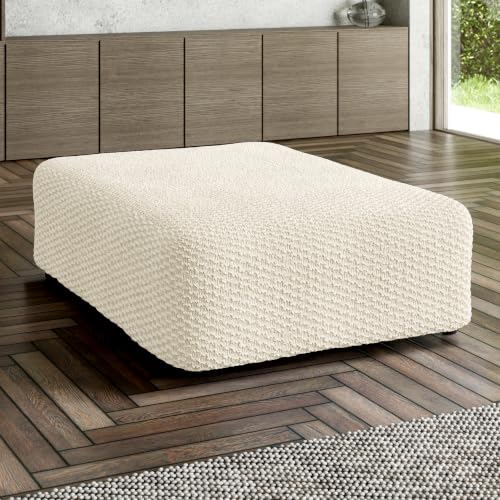Stretch Ottoman Slipcover - Cream Large Bi-Elastic Foot Stool Cover for Square or Rectangle Pouf