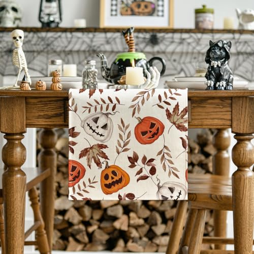 Halloween Table Runner 13x72 Inch Beige Polyester Home Party Decor