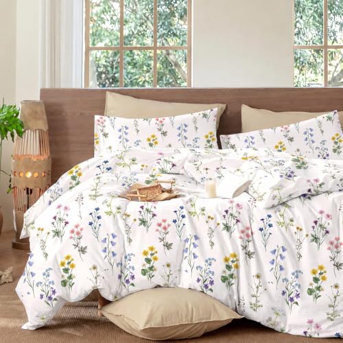 Multi Color Floral Duvet Cover Set King Size - Wildflower Cotton Bedding