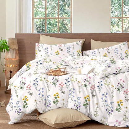 Multi Color Floral Duvet Cover Set King Size - Wildflower Cotton Bedding