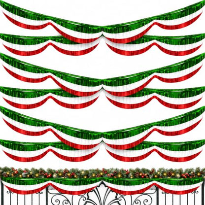 Christmas Foil Fringe Bunting Set - Red Green White 40 Ft Decorations (6 Pcs)