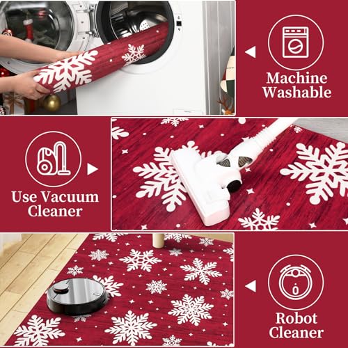 Christmas Snow Pattern Area Rug 9x12 Red Non-Slip Low Pile Indoor Rug for Living Room & Bedroom - Snow Variation