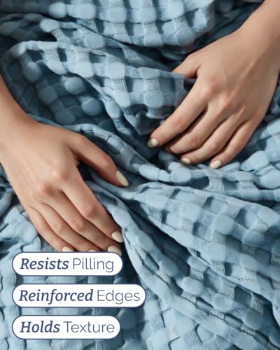 Cooling Waffle Blanket for Hot Sleepers - King Size, Dusty Blue, 108x90 - Variation 07