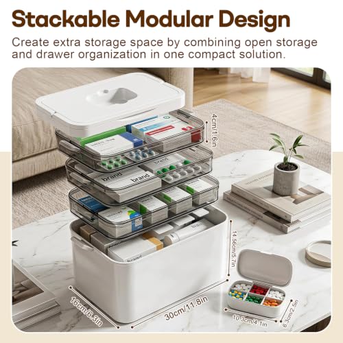 4-Tier Portable Medicine Organizer with Handle - Family First Aid Case & Pill Bottle Holder