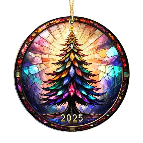 Jewel Tree Christmas Ornaments 2025 Faux Stained Glass Effect Acrylic Holiday Decor