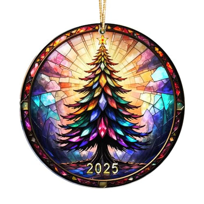 Jewel Tree Christmas Ornaments 2025 Faux Stained Glass Effect Acrylic Holiday Decor