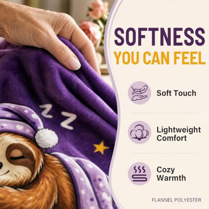 Funny Grandma Gift Blanket with Sloth Design, Cozy Throw for Birthdays