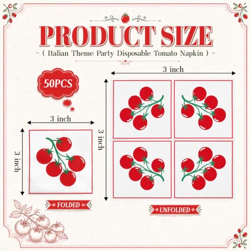 50 Pack Italian Tomato Theme Disposable Napkins - 2 Ply Party Paper