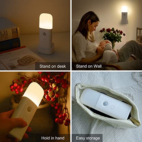 YELKO Motion Sensor Night Light, 2000mAh Rechargeable Night Lights Battery Powered, PortableＤimmable Nightlights with 5 Brightness Levels for Kids,Adults (Warm White 2Pack)