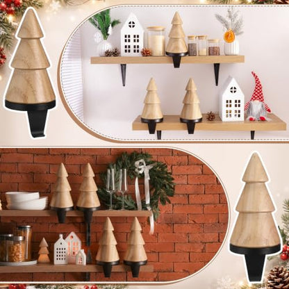 Natural Wooden Christmas Stocking Holder Set - 4 Pack, Mantle Decor