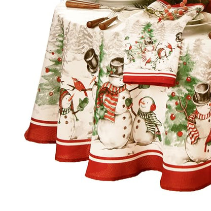 Snowman Winterland Holiday Oval Tablecloth 84 x 60 Inches - Multicolor