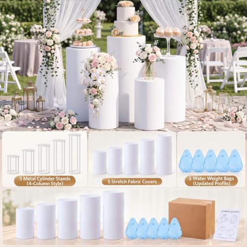 Party Water-Weighted Cylinder Stands Set with 5 Heights for Events