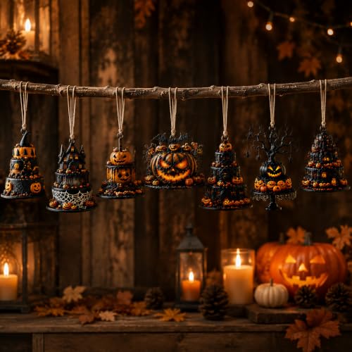 Halloween Wooden Ornaments Set with Spider Web Bat Pumpkin Decorations - Hanging Tree Decor - Variation of THIS listing