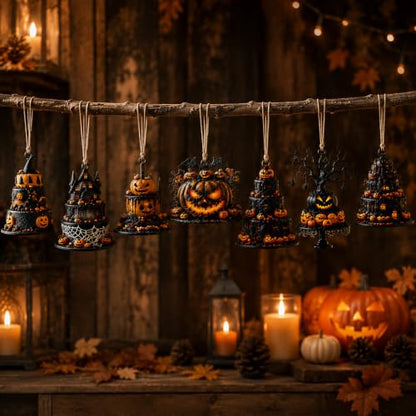 Halloween Wooden Ornaments Set with Spider Web Bat Pumpkin Decorations - Hanging Tree Decor - Variation of THIS listing