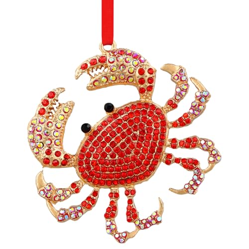 Crab Christmas Ornament - Red Rhinestone Coastal Beach Themed Hanging Ornament
