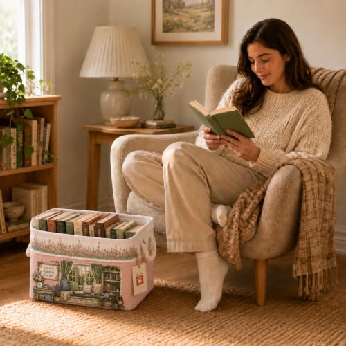 Personalized Book Storage Bin with Custom Name and Reading Corner Design - 01