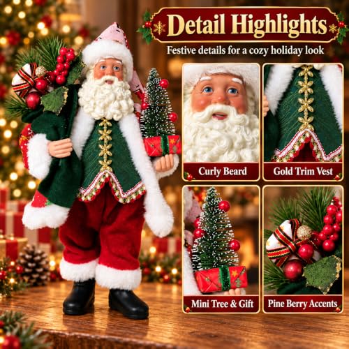 Santa Claus Figurines Christmas Decorations 10.6 Inch Hand-Painted Holiday Statue - Santa Claus A