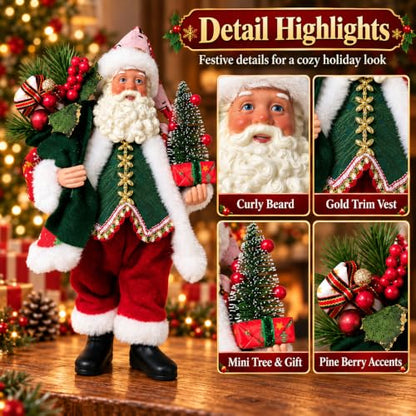 Santa Claus Figurines Christmas Decorations 10.6 Inch Hand-Painted Holiday Statue - Santa Claus A