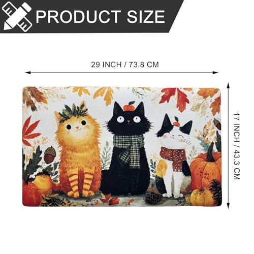 Fall Door Mat 17x29 Inch Welcome Mat Front Doormat Fall Cats - Non-Slip, Absorbent, Decorative