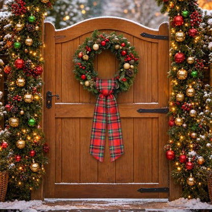 Red Buffalo Plaid Christmas Wreath Sash Set - Holiday Door & Decor Accessories