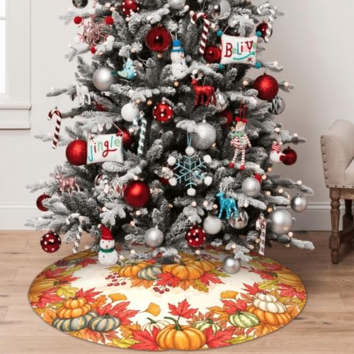 30-Inch Fall Pumpkin Maple Leaf Christmas Tree Skirt - Holiday Decor