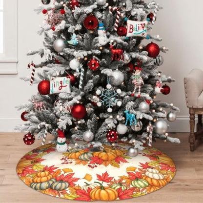 30-Inch Fall Pumpkin Maple Leaf Christmas Tree Skirt - Holiday Decor