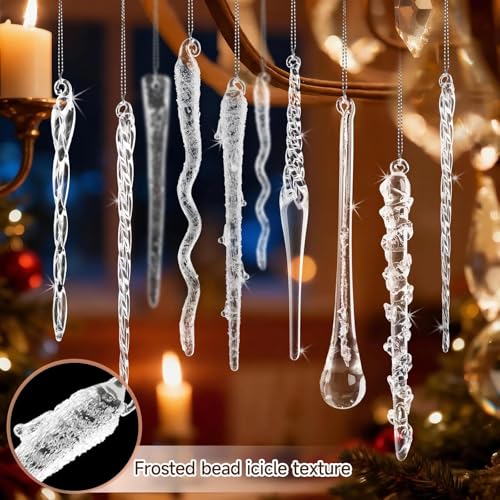 32-Piece Glass Icicle Christmas Ornaments - Textured Clear Decor for Tree & Holiday Displays